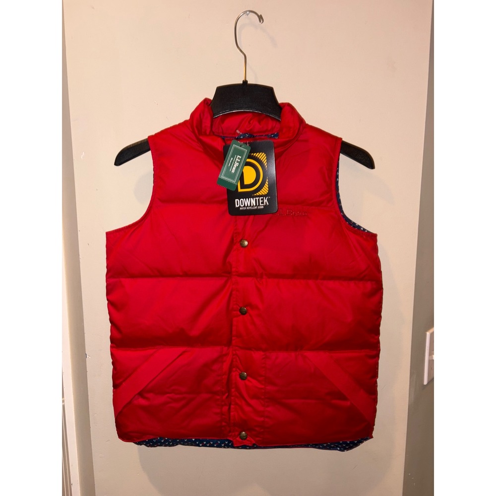 LL‎ Bean Kids Down Field Vest Dark Red DownTek Puffer L 14-16 Heart Lining NEW